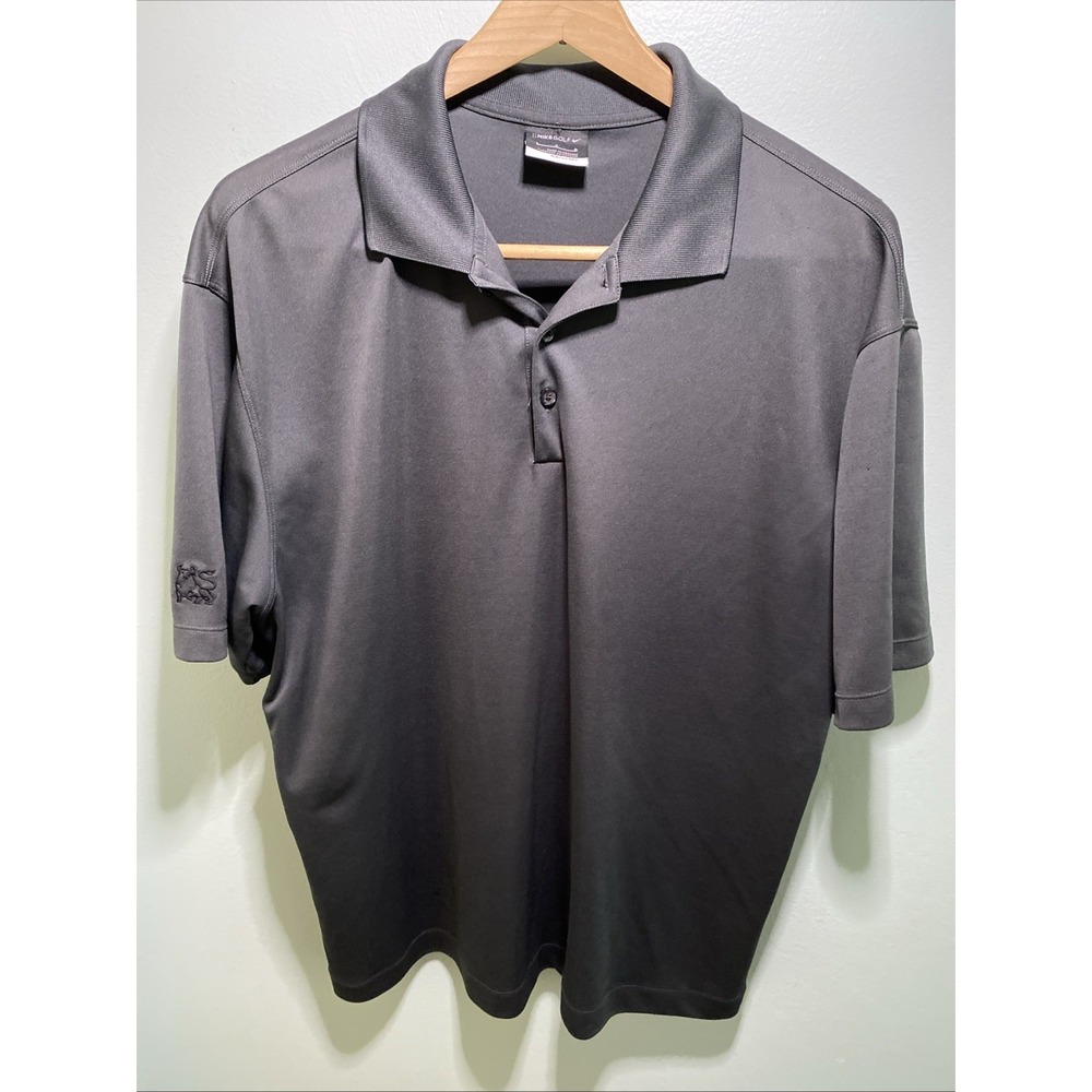 Nike Golf Mens Fit Dry Polo Shirt Gray Short Sleeve Bull Crest Logo Large